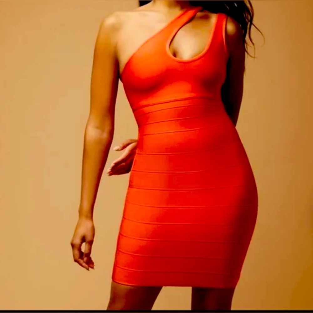 Herve Leger Elegant One-Shoulder Orange Dress